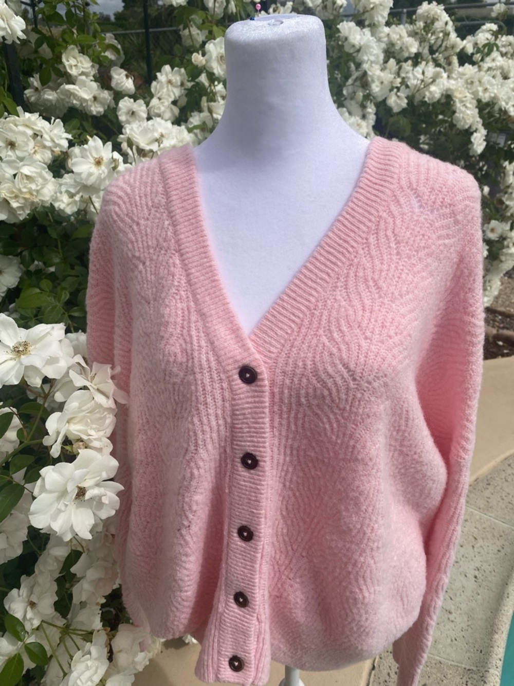 torrid Pink V-Neck Button Cable-Knit Cardigan